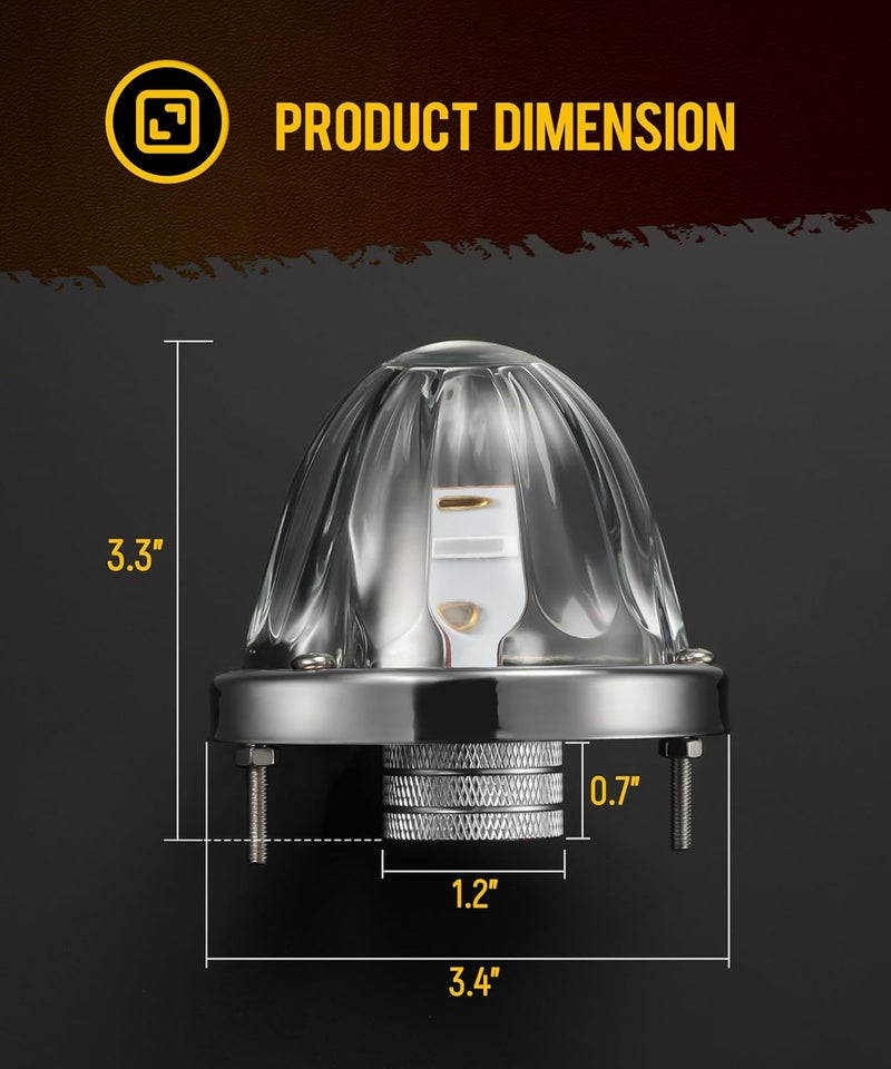Partsam 2Pcs Glass Watermelon Lights [Patented] Clear Lens Blue LED Side Marker Clearance Lights with Bezel Replacement for Kenworth Peterbilt Freightliner Trucks - Image 5